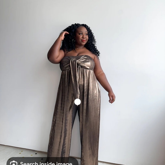 ****NWT*** size M Smash and Tess Double-Take Wide Leg Jumpsuit in Metallic Black - Picture 3 of 10